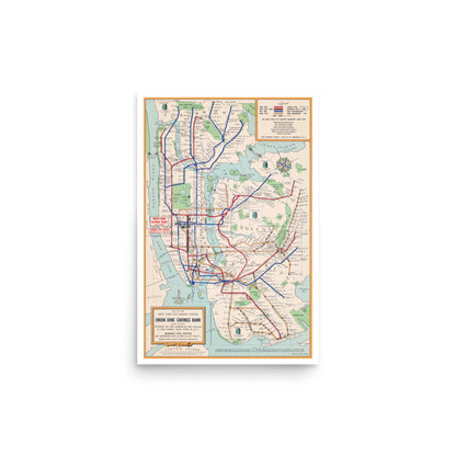 Vintage Map – Union Dime Savings Bank New York Subway System (1954)