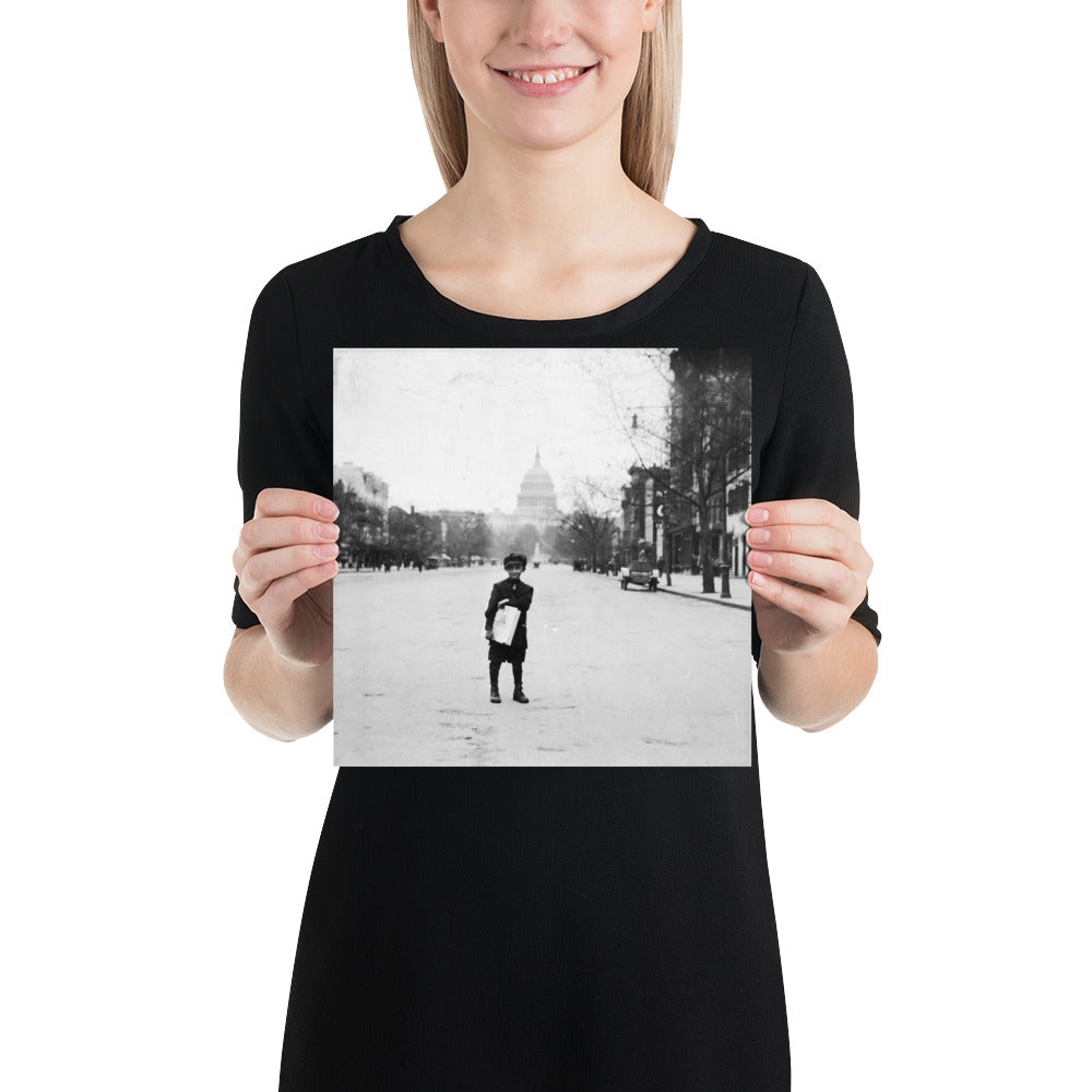 Photo paper poster – 7 yr. old news-boy – Vintage photo by Lewis Hine (1912)