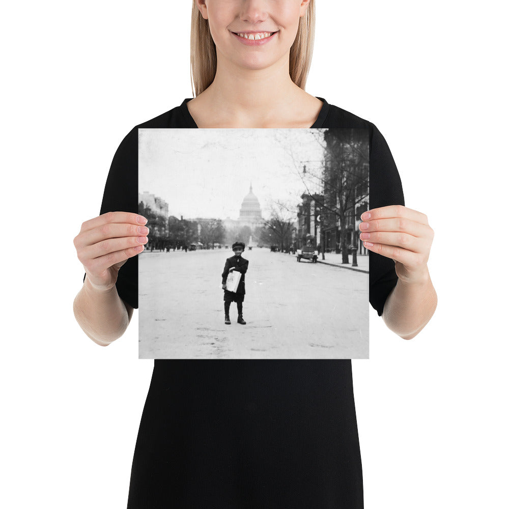 Photo paper poster – 7 yr. old news-boy – Vintage photo by Lewis Hine (1912)