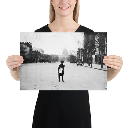 Photo paper poster – 7 yr. old news-boy – Vintage photo by Lewis Hine (1912)