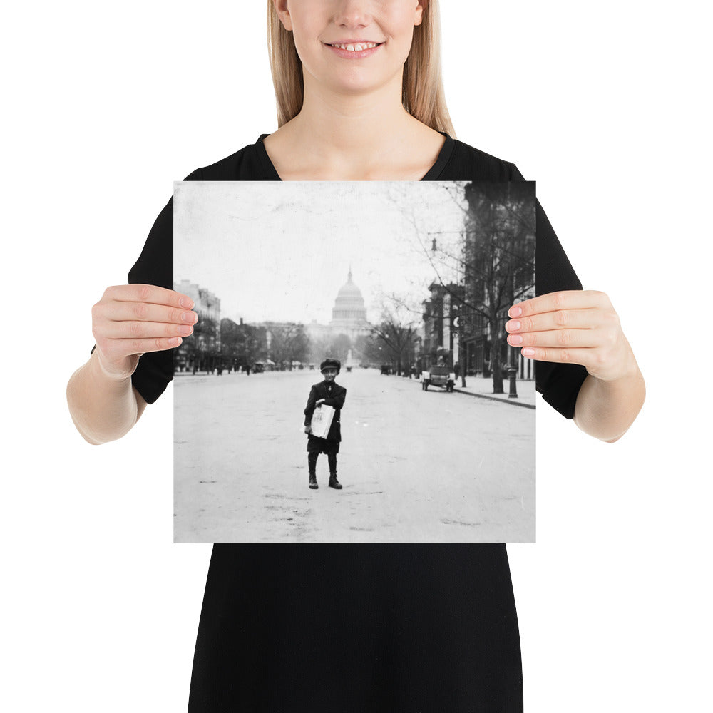 Photo paper poster – 7 yr. old news-boy – Vintage photo by Lewis Hine (1912)