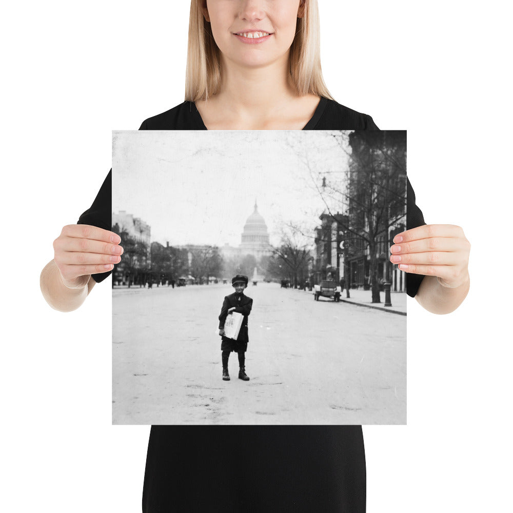 Photo paper poster – 7 yr. old news-boy – Vintage photo by Lewis Hine (1912)