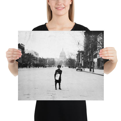 Photo paper poster – 7 yr. old news-boy – Vintage photo by Lewis Hine (1912)