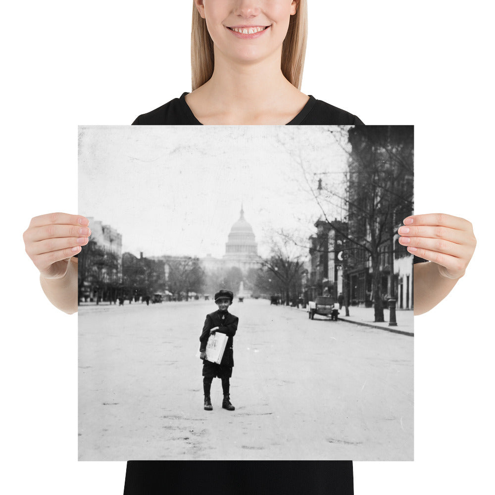 Photo paper poster – 7 yr. old news-boy – Vintage photo by Lewis Hine (1912)