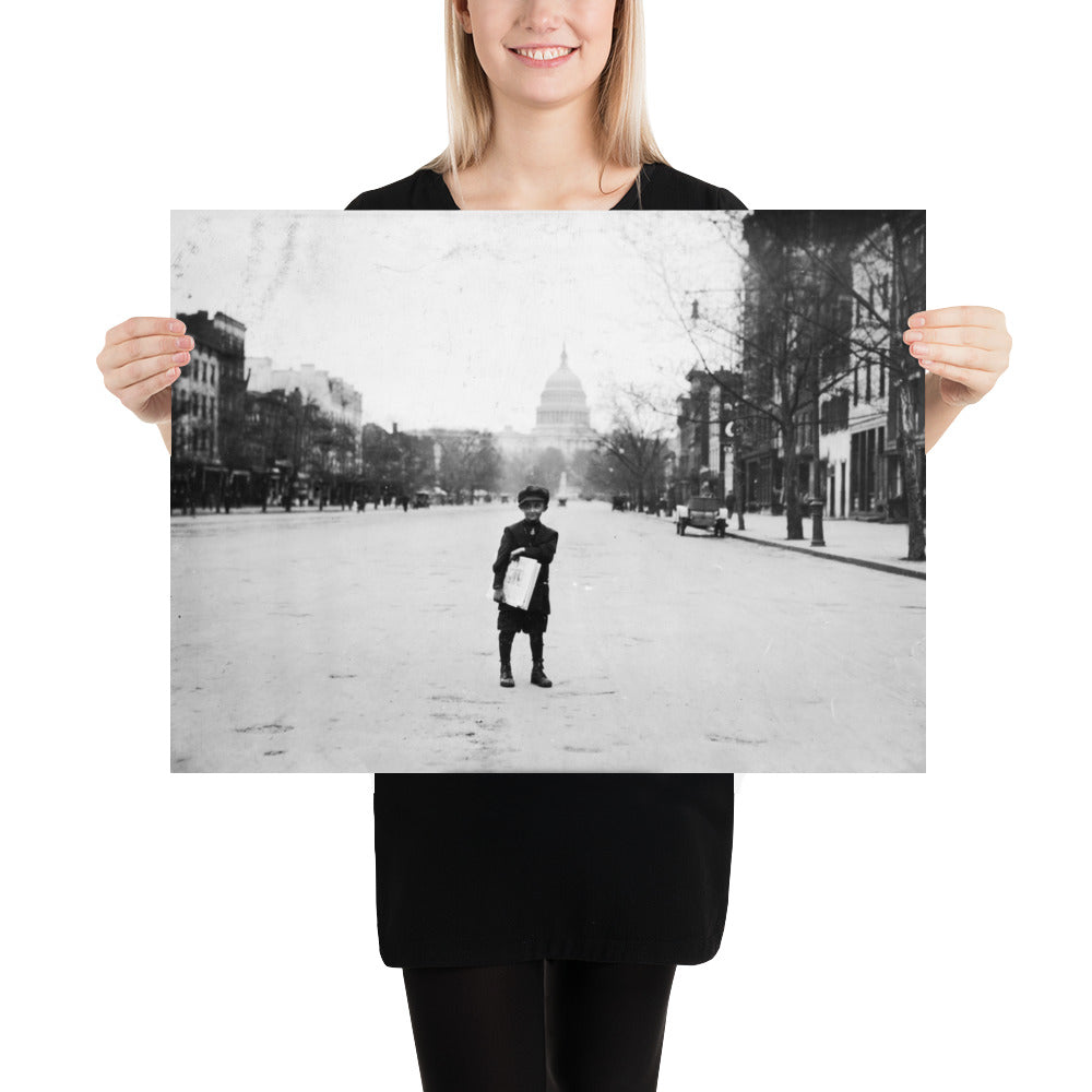 Photo paper poster – 7 yr. old news-boy – Vintage photo by Lewis Hine (1912)