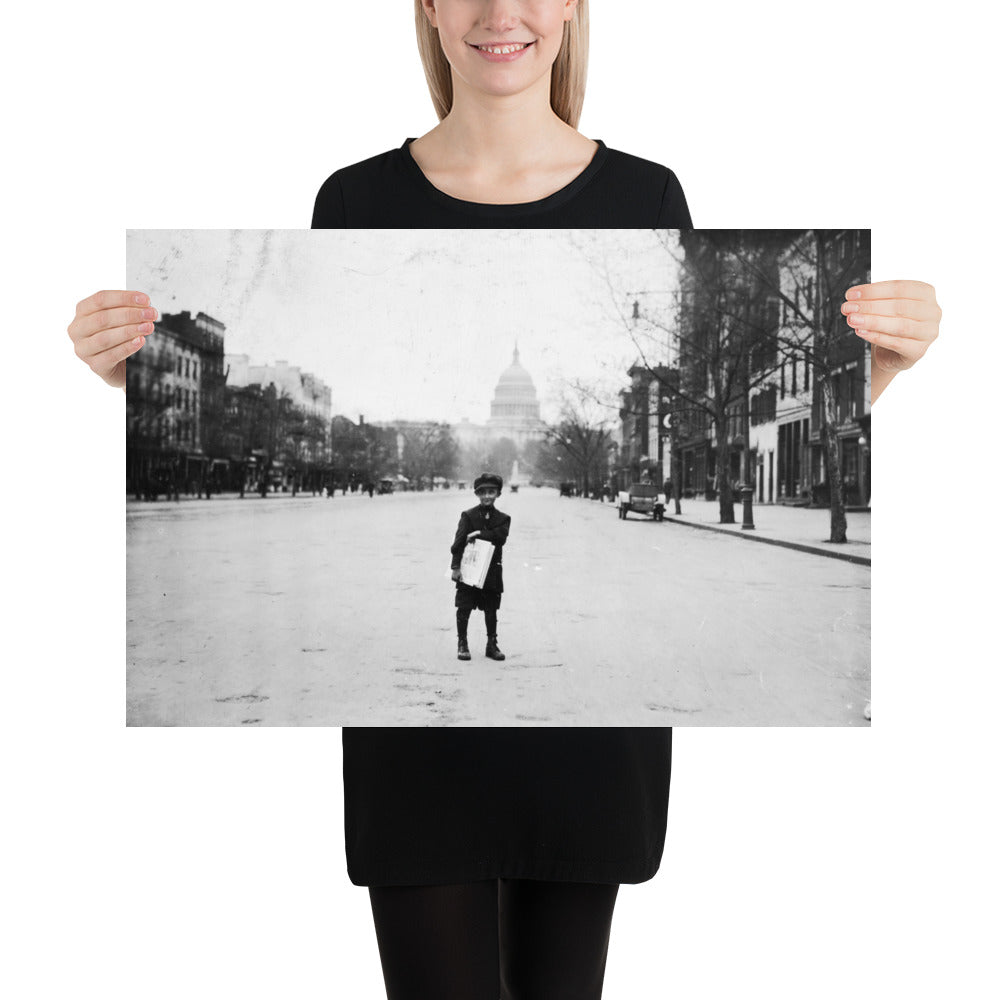 Photo paper poster – 7 yr. old news-boy – Vintage photo by Lewis Hine (1912)