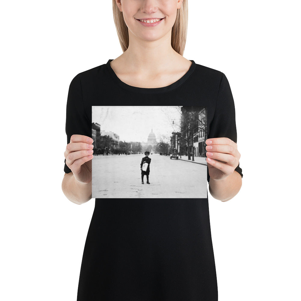 Photo paper poster – 7 yr. old news-boy – Vintage photo by Lewis Hine (1912)